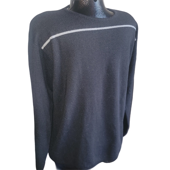 Harry Rosen Black Merino Wool Blend Sweater with Gray Stripe M - Picture 2 of 4